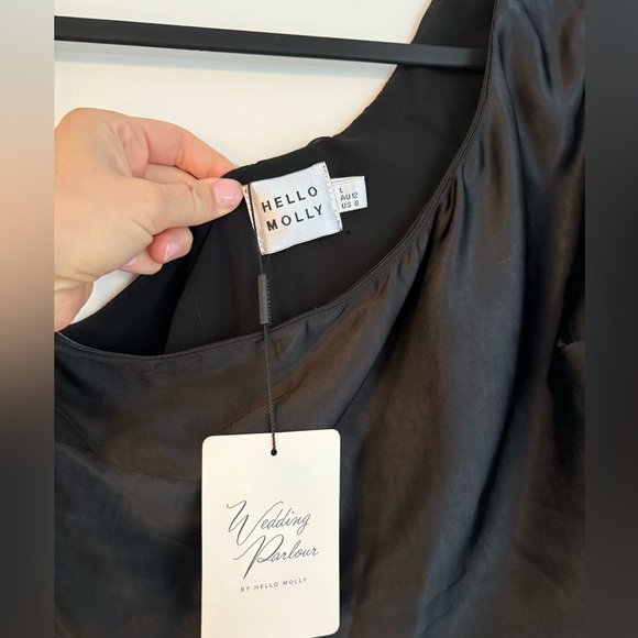 Hello Molly One Shoulder Aurora Black Satin Dresss - Picture 3 of 9